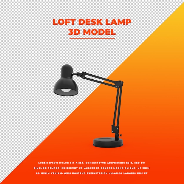 PSD czarna lampa biurkowa loft 3d izolowany model