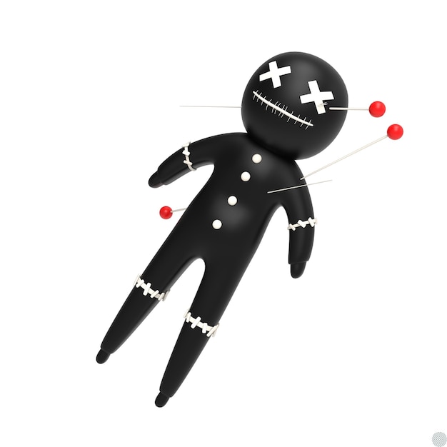 Czarna magia lalka voodoo ze szpilkami 3D renderowana ilustracja do dekoracji Halloween
