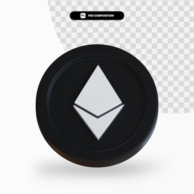 Czarna moneta kryptowaluty renderowania 3d na białym tle