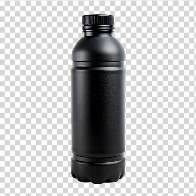 PSD czarna plastikowa butelka izolowana na przezroczystym tle