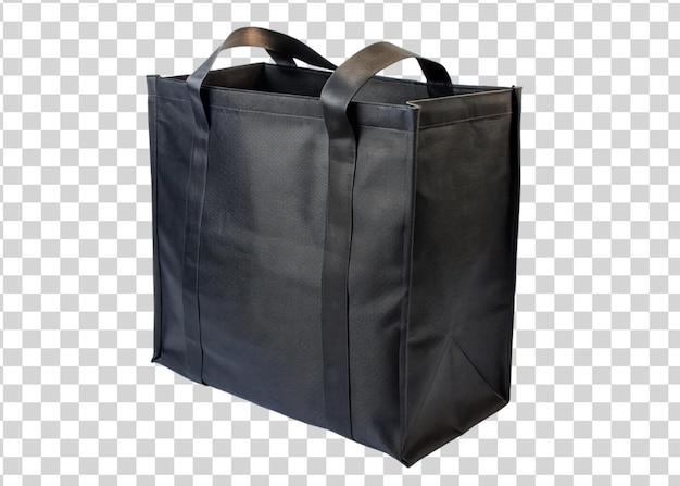 PSD czarna torebka do zakupów z tkaniny izolowana na przezroczystym tle