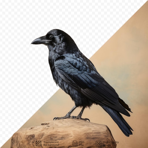 PSD czarna wrona z wizerunkiem wrony na skale.