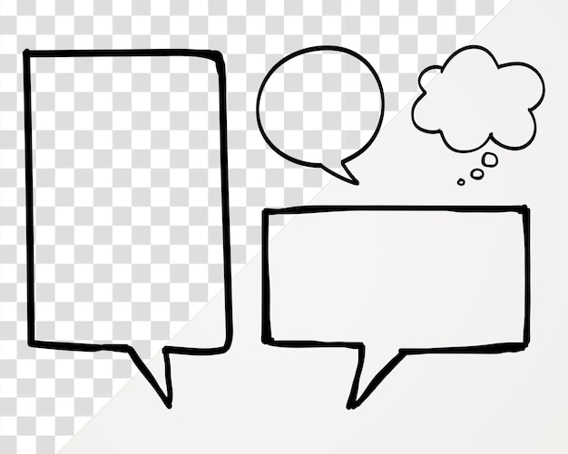 Czarne bąbelki mowy png z zestawem projektowania sztuki doodle