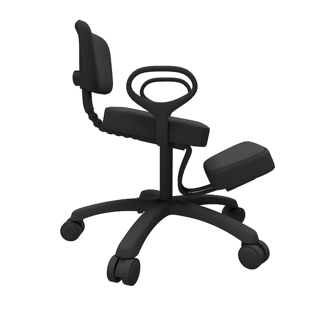 Czarne Krzesło Klęczące Zapewniające Ciągłą Dobrą Postawę. Krzesła Biurowe Widziane Z Prawej Strony.