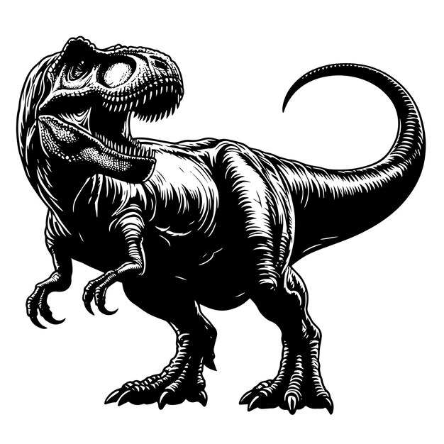 PSD czarno-biała ilustracja dinozaura trex