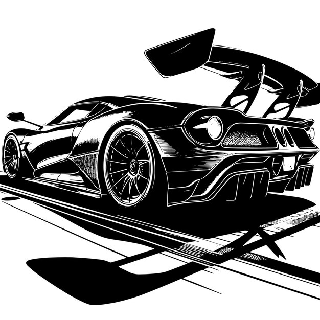 PSD czarno-biała ilustracja hypercar sports car