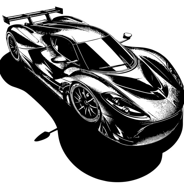 PSD czarno-biała ilustracja hypercar sports car