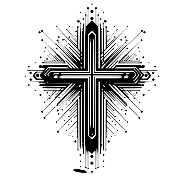 PSD czarno-biała sylwetka abstrakcyjnej ilustracji krzyża