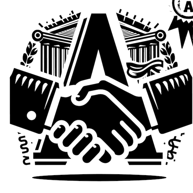 PSD czarno-biała sylwetka litery a z ilustracją uścisku ręki