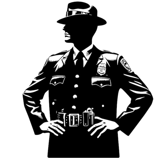 PSD czarno-biała sylwetka mądrego policjanta