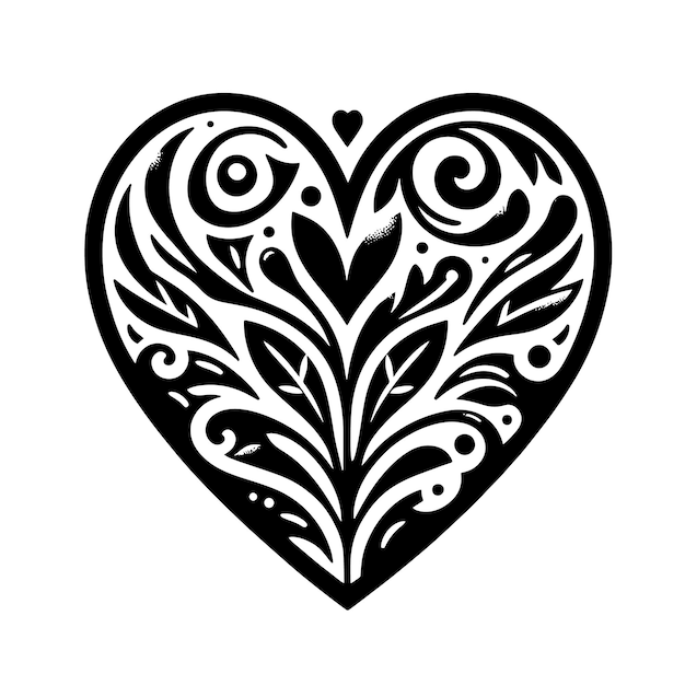 PSD czarno-biała sylwetka serca, symbolu miłości.
