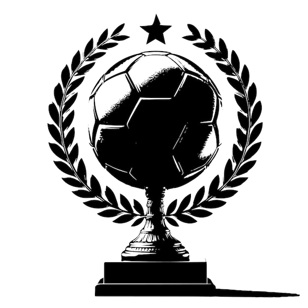 PSD czarno-biała sylwetka wieńca laurowego z ilustracją symbolu piłki nożnej