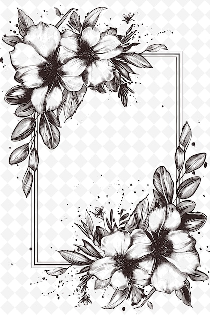 PSD czarno-białe zdjęcie kwiatów z ramką, która mówi wiosna