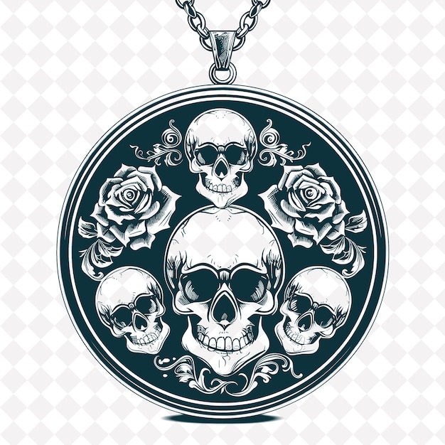 PSD czarno-biały obraz kieszonkowego zegarka z czaszkami i różami