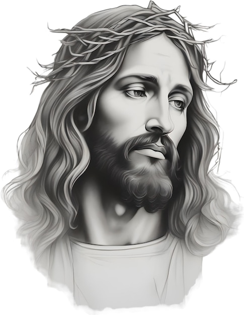 PSD czarno-biały rysunek jezusa chrystusa