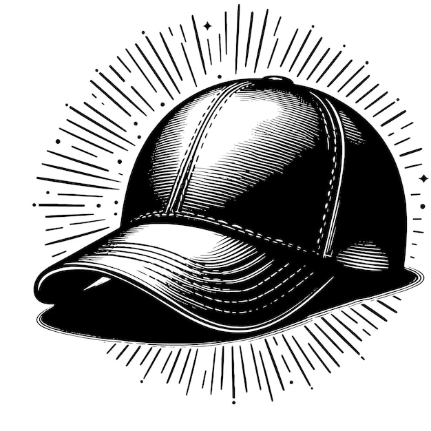 PSD czarno-biały rysunek kapelusza z krawędzią i czapką, na której jest napisane b