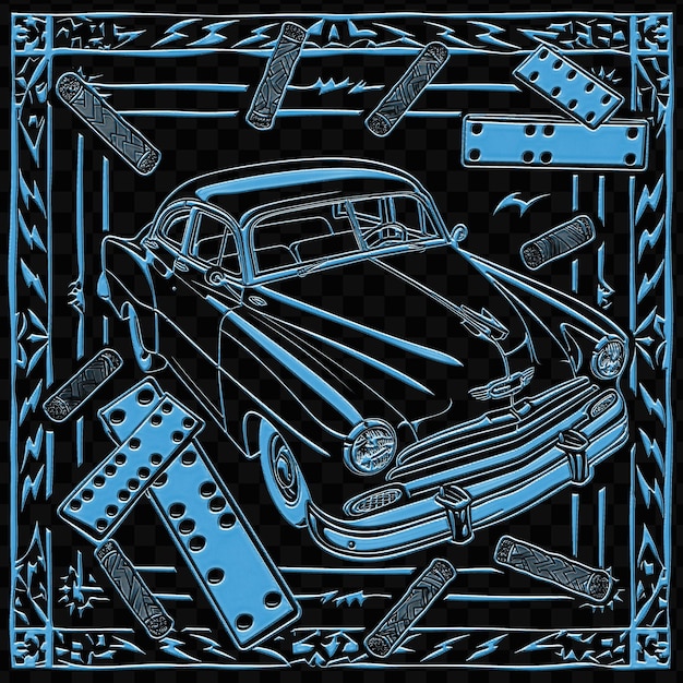 Czarno-biały Rysunek Samochodu Z Niebieską Konstrukcją