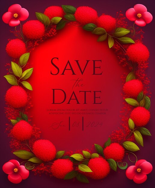 PSD czarnoczerwone kwiatowe zaproszenie ślubne na romantyczny wieczór pastel kwiatowy krąg ramka zapisz