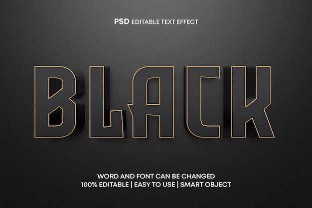 Czarny 3D edytowalny efekt tekstu z tłem