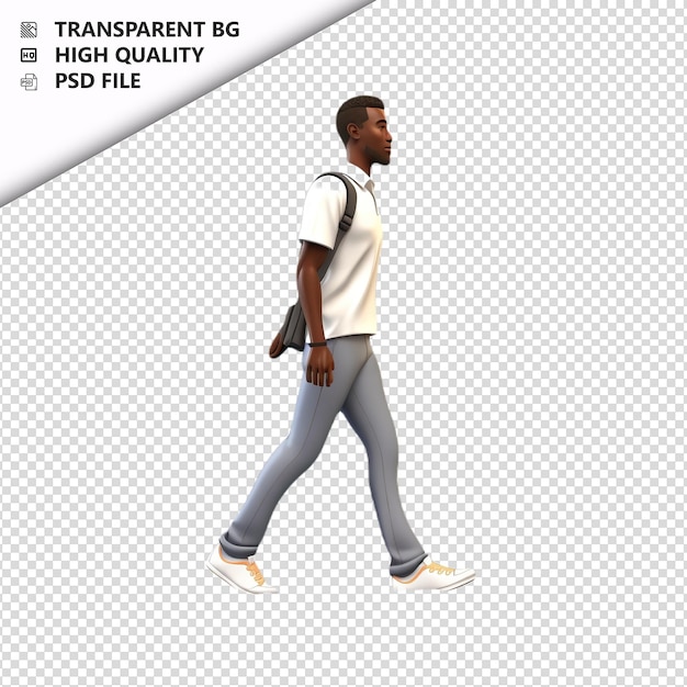 PSD czarny człowiek chodzący 3d w stylu kreskówki z białym tłem