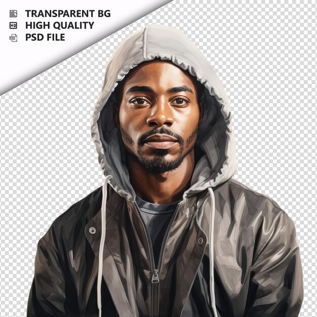 PSD czarny człowiek malujący w ultra realistycznym stylu na białym tle