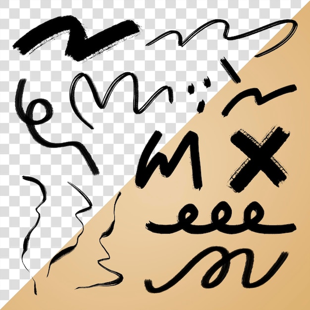 Czarny doodle png scribble clipart abstrakcyjny projekt ustawiony na przezroczystym tle