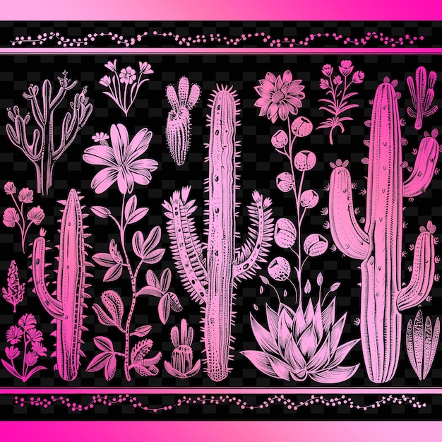 PSD czarny i różowy obraz kaktusa i kaktusa