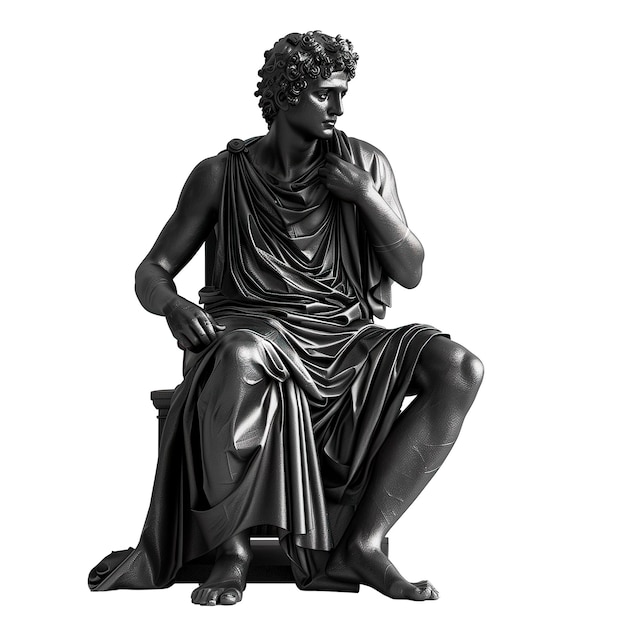 Czarny Marmurowy Posąg Siedzącego Rzymskiego Mężczyzny