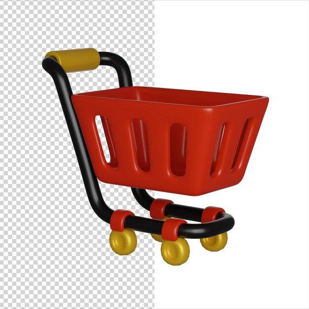 Czarny piątek czerwony pusty koszyk na kółkach ikona renderowania 3D