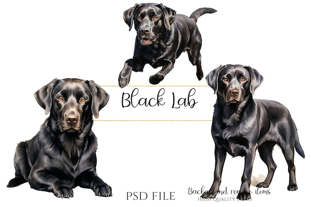 PSD czarny pies labrador czarny pies clipart psd ilustracja czarna rasa psa clipart