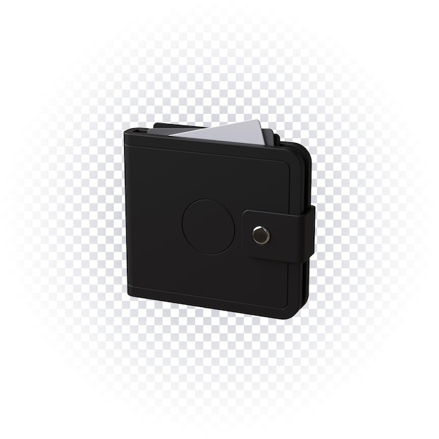 Czarny portfel ikona renderowania 3d na białym tle