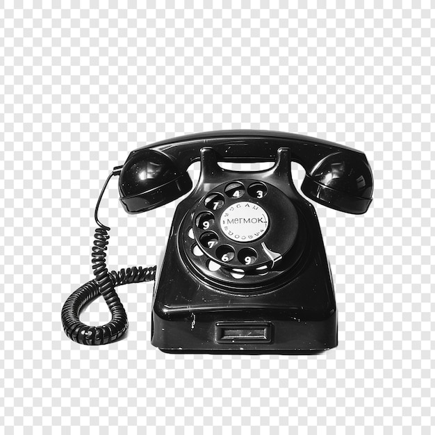 Czarny vintage telefon na przezroczystym tle
