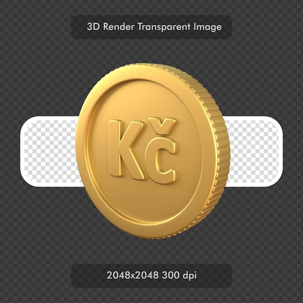 Czech Koruna Gold Coin 3D Render Illustration
