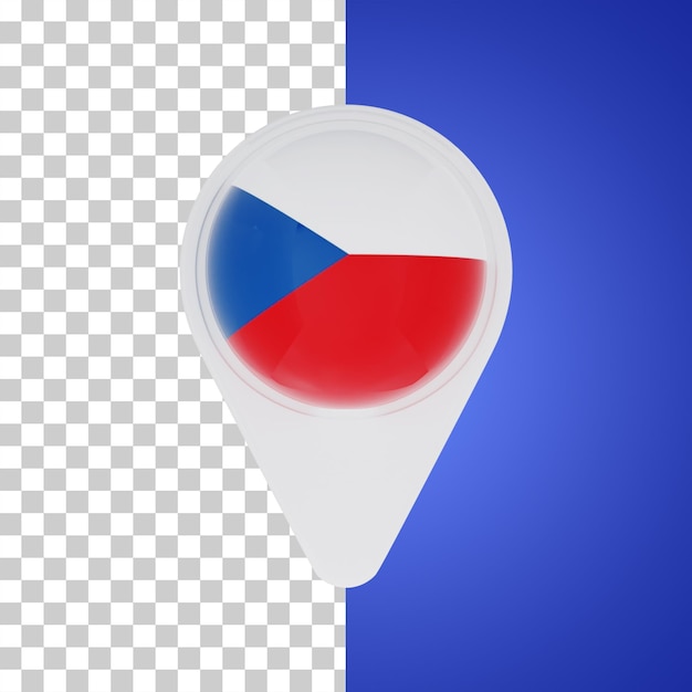 Illustrazione 3d della posizione della mappa del pin della bandiera della repubblica ceca