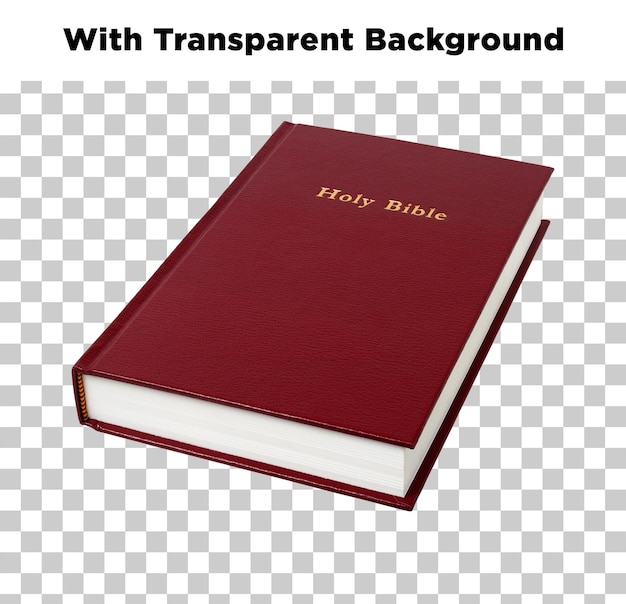 Czerwona Biblia z złotymi literami na przezroczystym tle