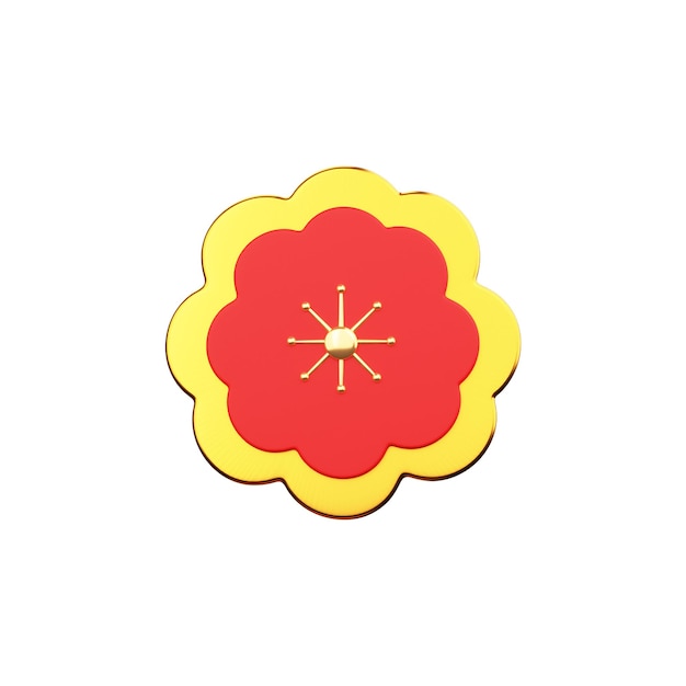 Czerwona I żółta Sakura Kwiat Ikona W Stylu Renderowania 3d