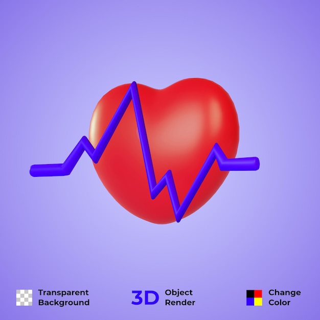 Czerwona Ikona 3d Miłość Ilustracja Z Premium Niebieskim Impulsem Psd