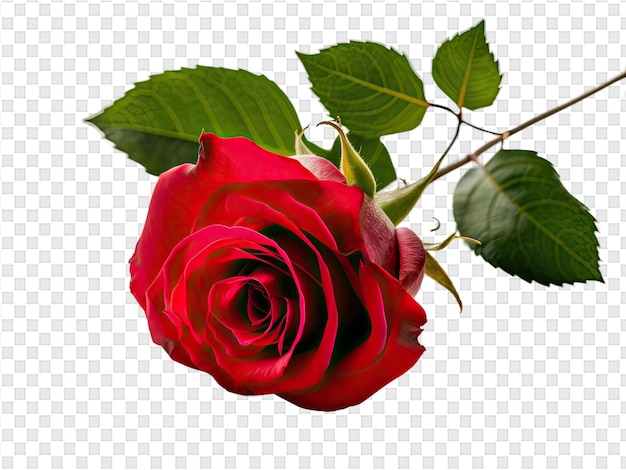 PSD czerwona róża z zielonymi liśćmi i czerwona róża