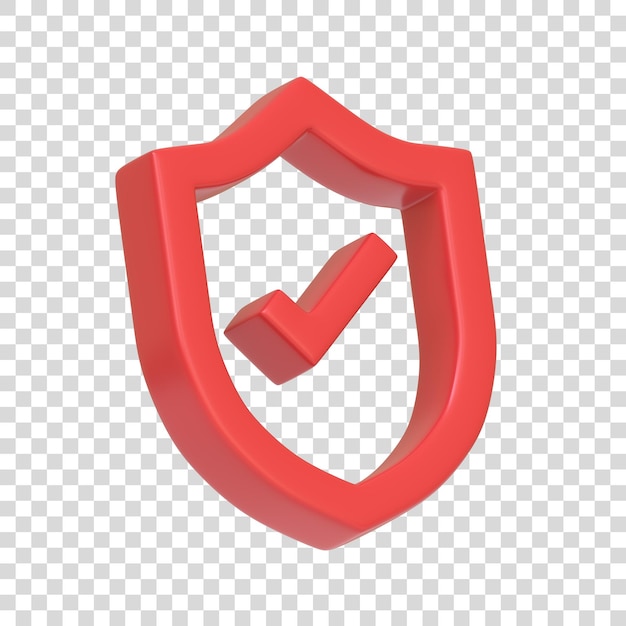 PSD czerwona tarcza z odważnym znakiem wyodrębnionym na białym tle znak i symbol ikon 3d widok boczny