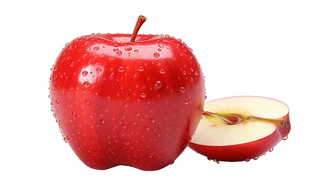 PSD czerwone jabłko z kroplami wody wyizolowanymi na przezroczystym tle ścieżka wycinania