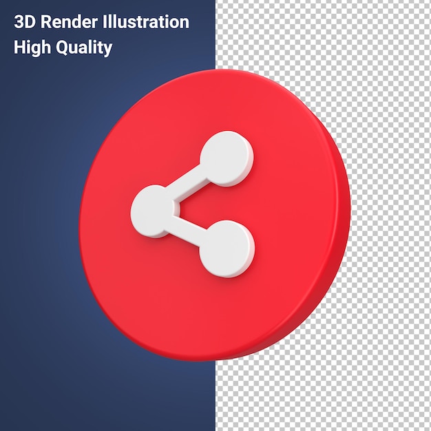 PSD czerwone kółko z ikoną udostępniania 3d