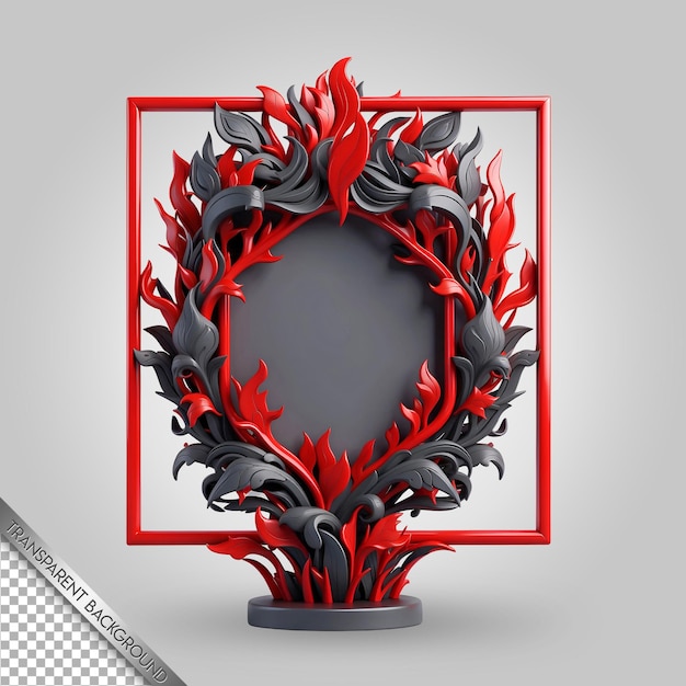 PSD czerwone ramkowe lustro z czerwoną ramką z obrazem czerwonych kwiatów