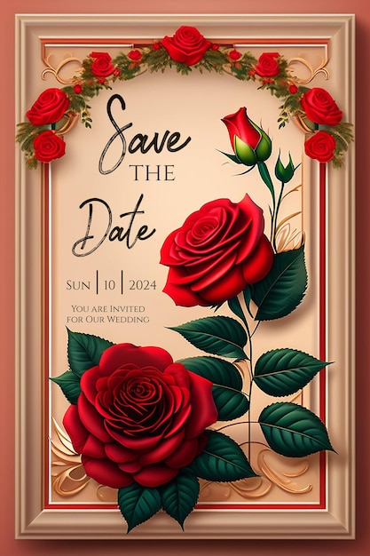 PSD czerwone róże projekt zaproszenia ślubnego kolorowe róże zaproszenie ślubne