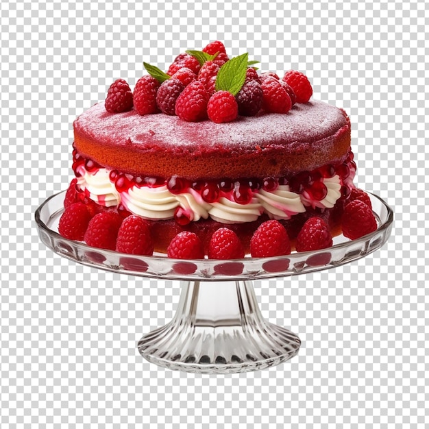 PSD czerwony aksamitny ciasto z śmietaną i jagodami izolowane na przezroczystym tle