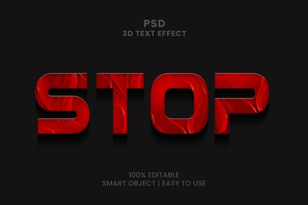 PSD czerwony efekt tekstowy 3d ze słowem stop.