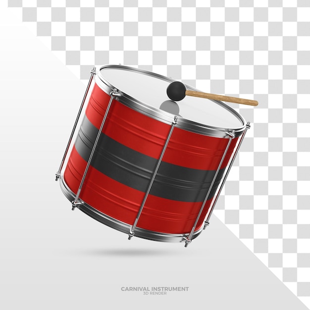 PSD czerwony i czarny bęben bumbo instrument 3d render dla carnaval