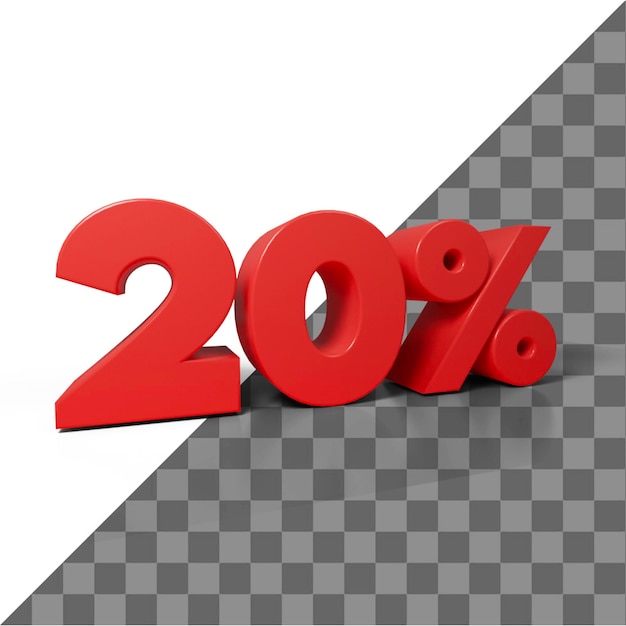 Czerwony numer 20 procent 3D PNG