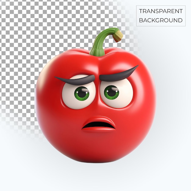 PSD czerwony pomidor 3d smutny emoji przezroczysty tło bezpłatny psd