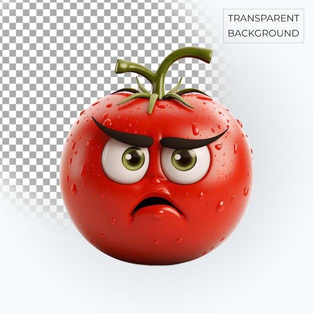 PSD czerwony pomidor 3d smutny emoji przezroczysty tło bezpłatny psd