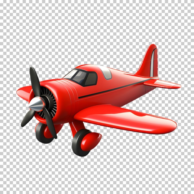PSD czerwony samolot w stylu kreskówki izolowany na przezroczystym tle